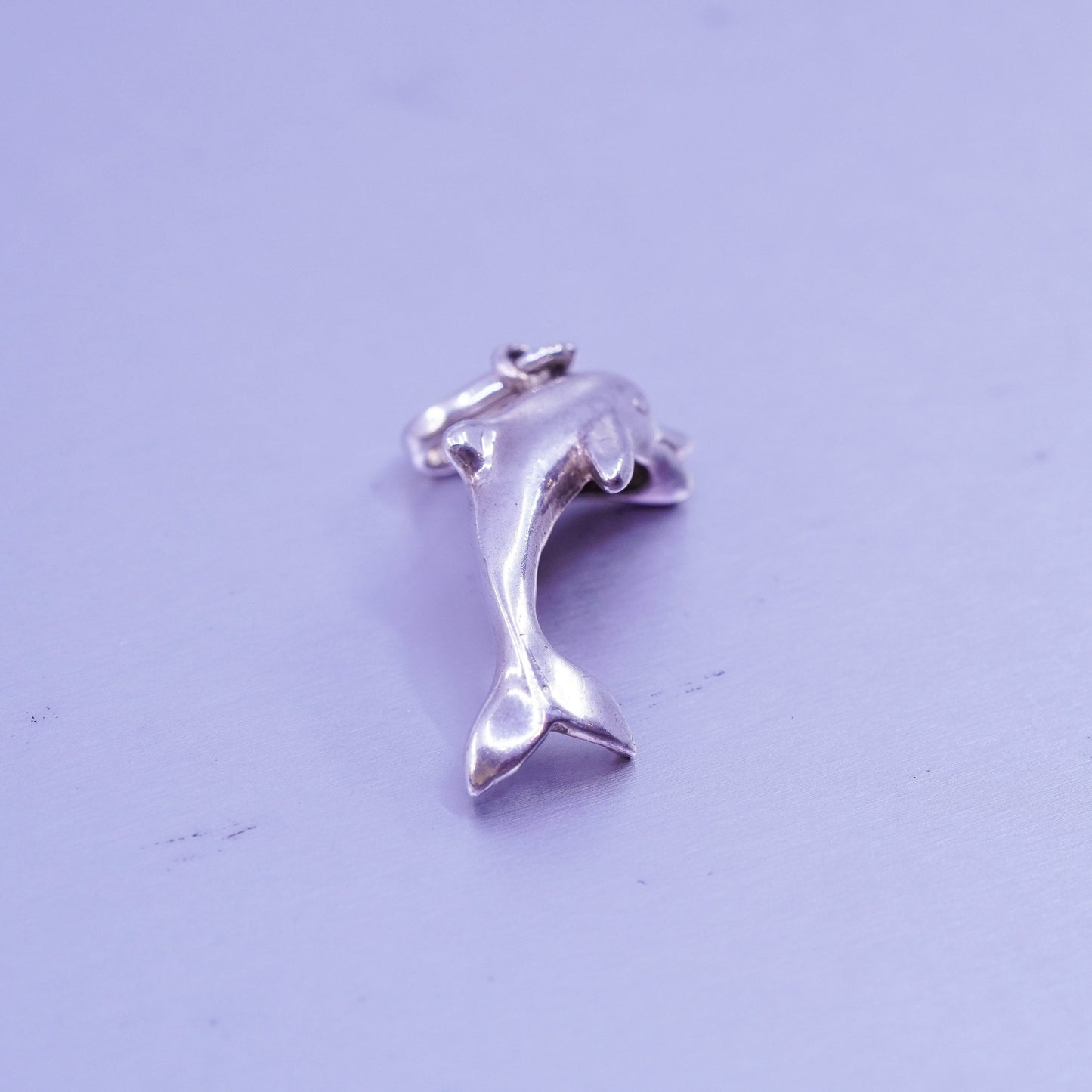 Antique Sterling silver handmade simple 925 dolphin charm pendant