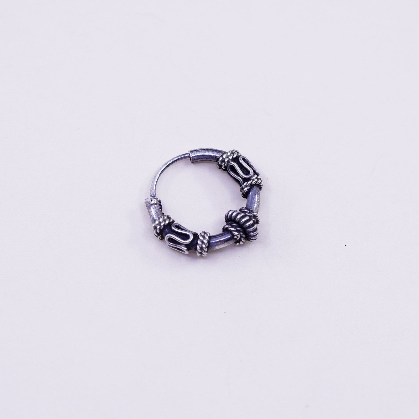 0.5”, Vintage sterling 925 silver loop handmade earrings, bali wired hoops