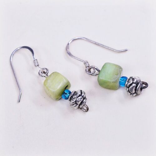 vtg sterling silver handmade earrings, 925 Hooks with jade Cubes