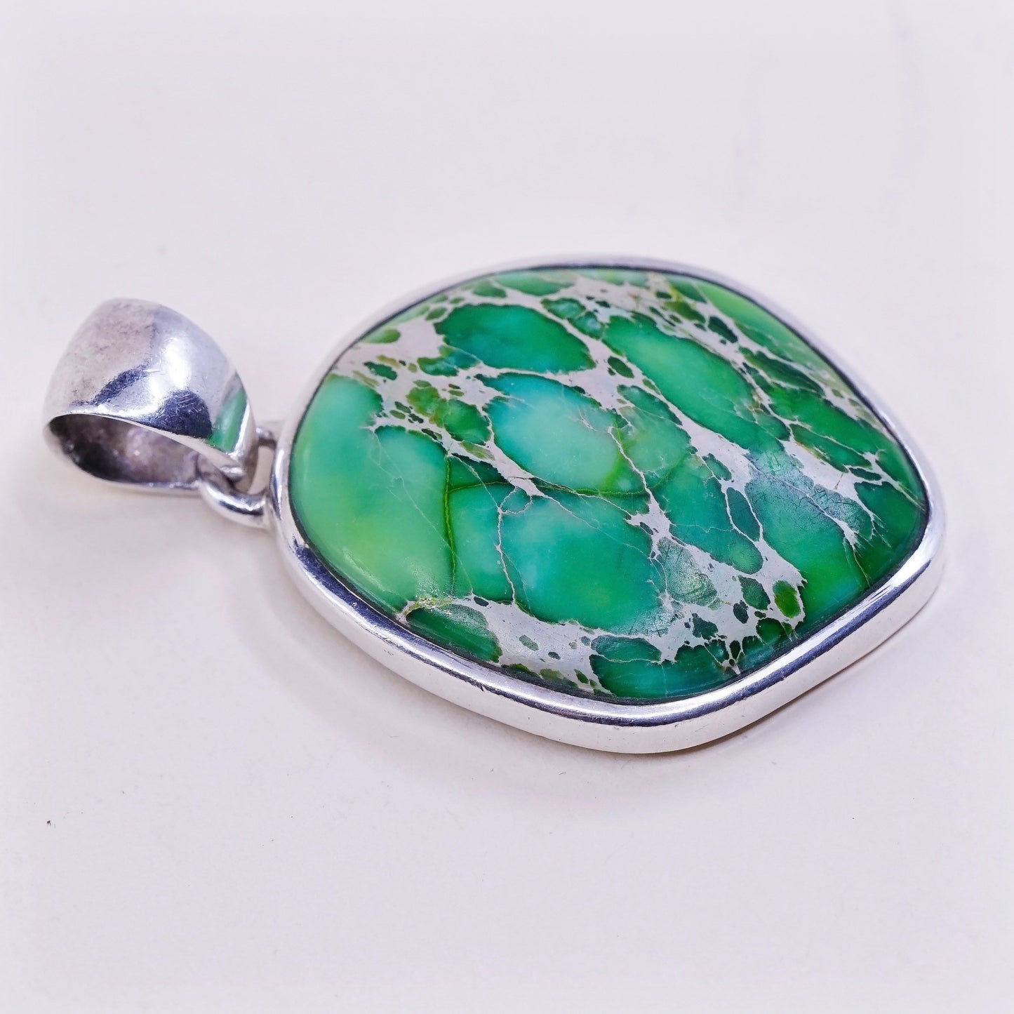 Sterling silver handmade pendant, Mexican 925 w/ Carioca lake turquoise
