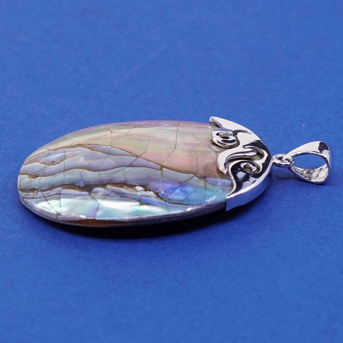 vtg Sterling silver handmade pendant, 925 pendant w/ abalone shell,