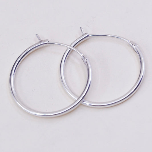 1.25”, Vintage sterling silver loop earrings, minimalist primitive hoops