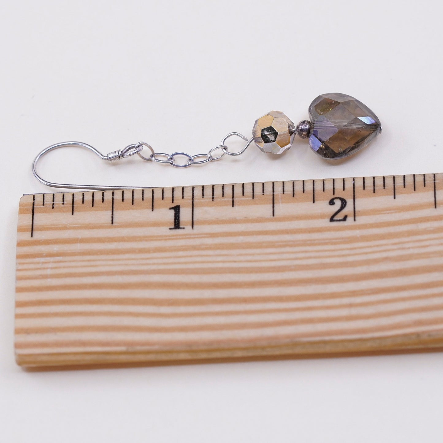Vintage sterling 925 silver handmade earrings with heart crystal drops