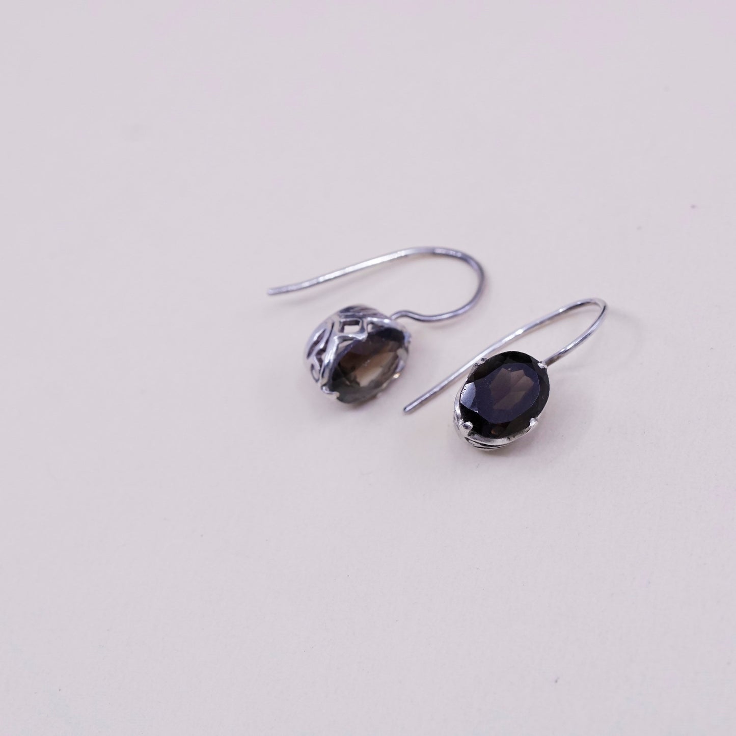 Vintage Sterling 925 silver handmade earrings with smoky topaz beads