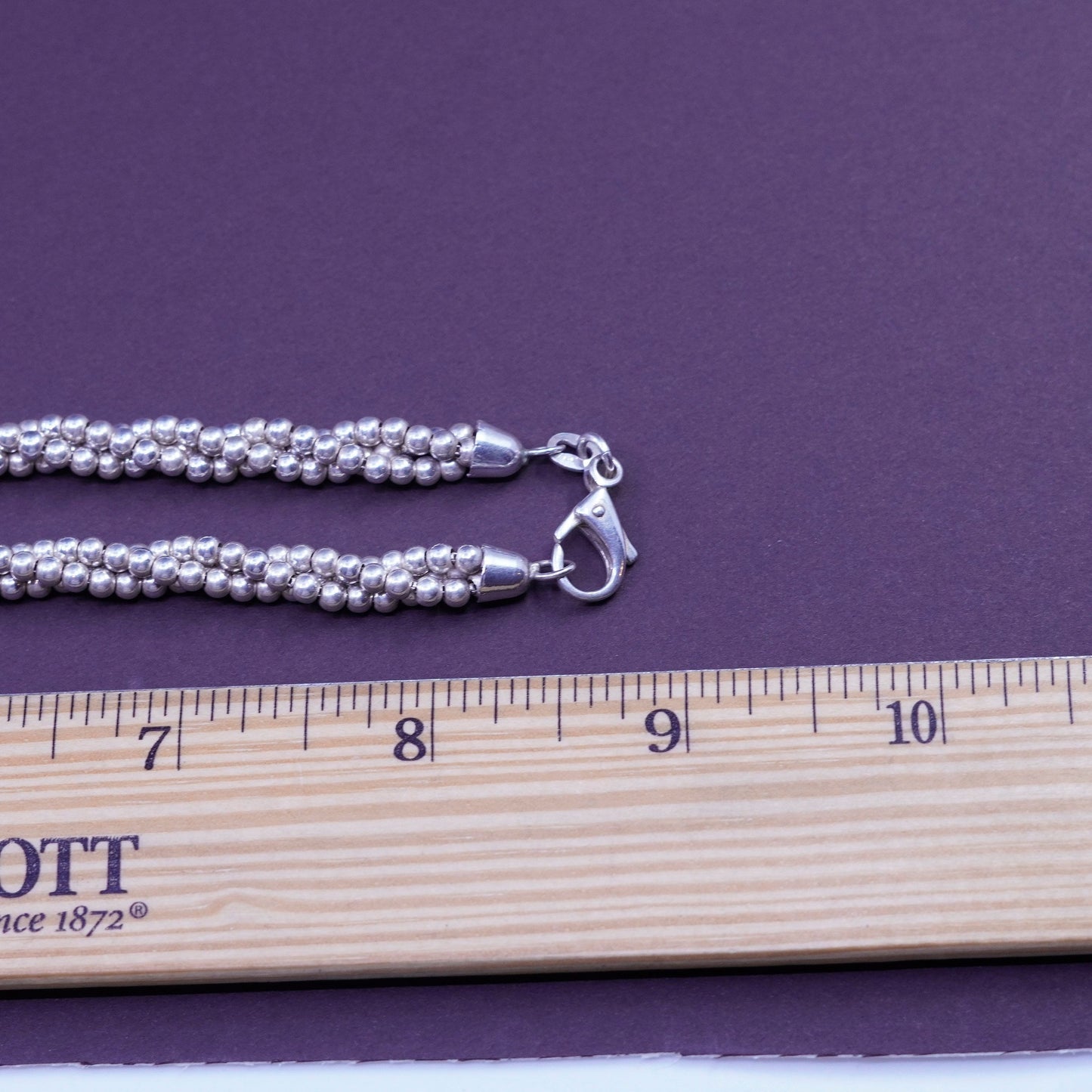 18”, vintage Sterling silver graduated necklace, Italy 925 twisted bead chain