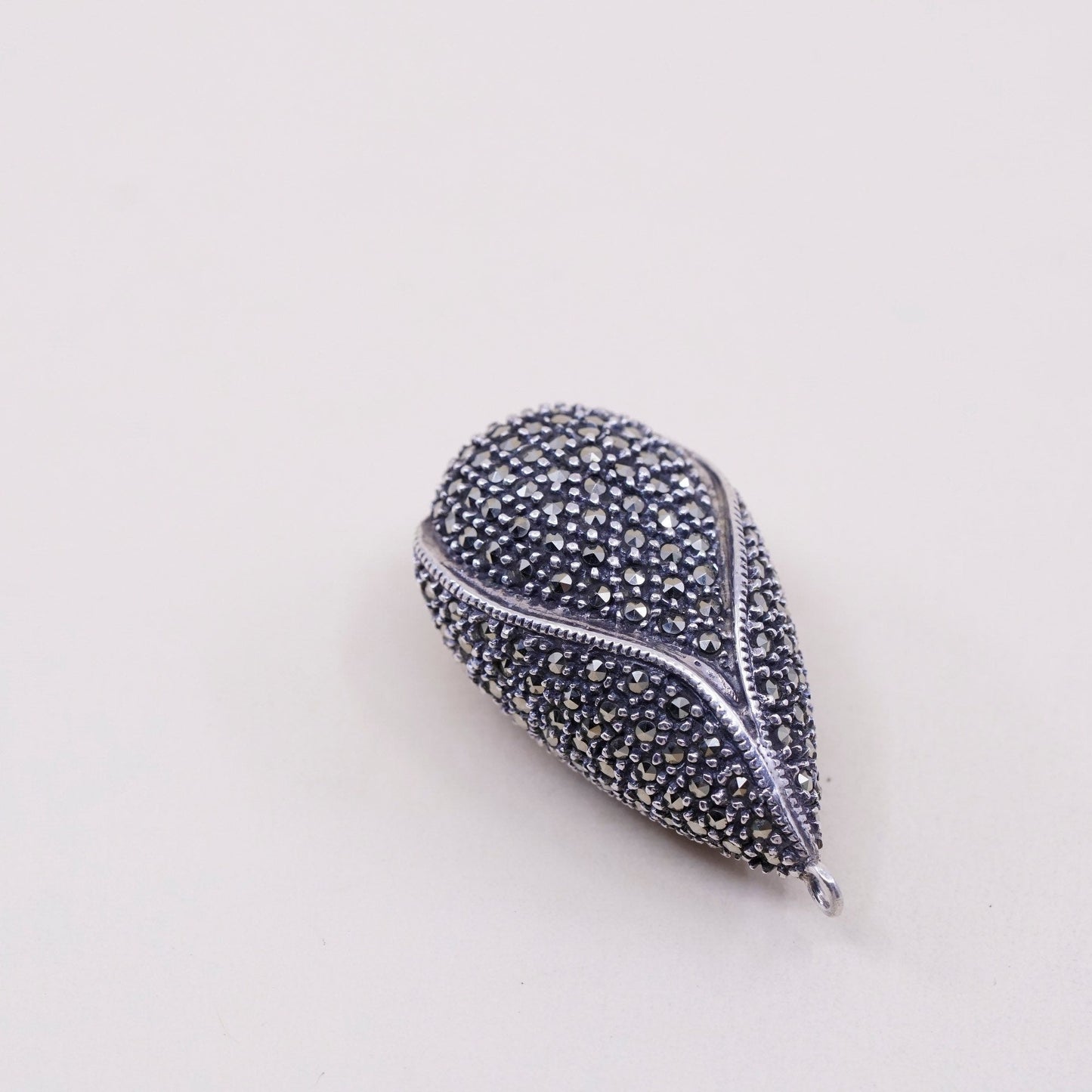 vtg Judith Jack sterling 925 silver handmade teardrop pendant with marcasite