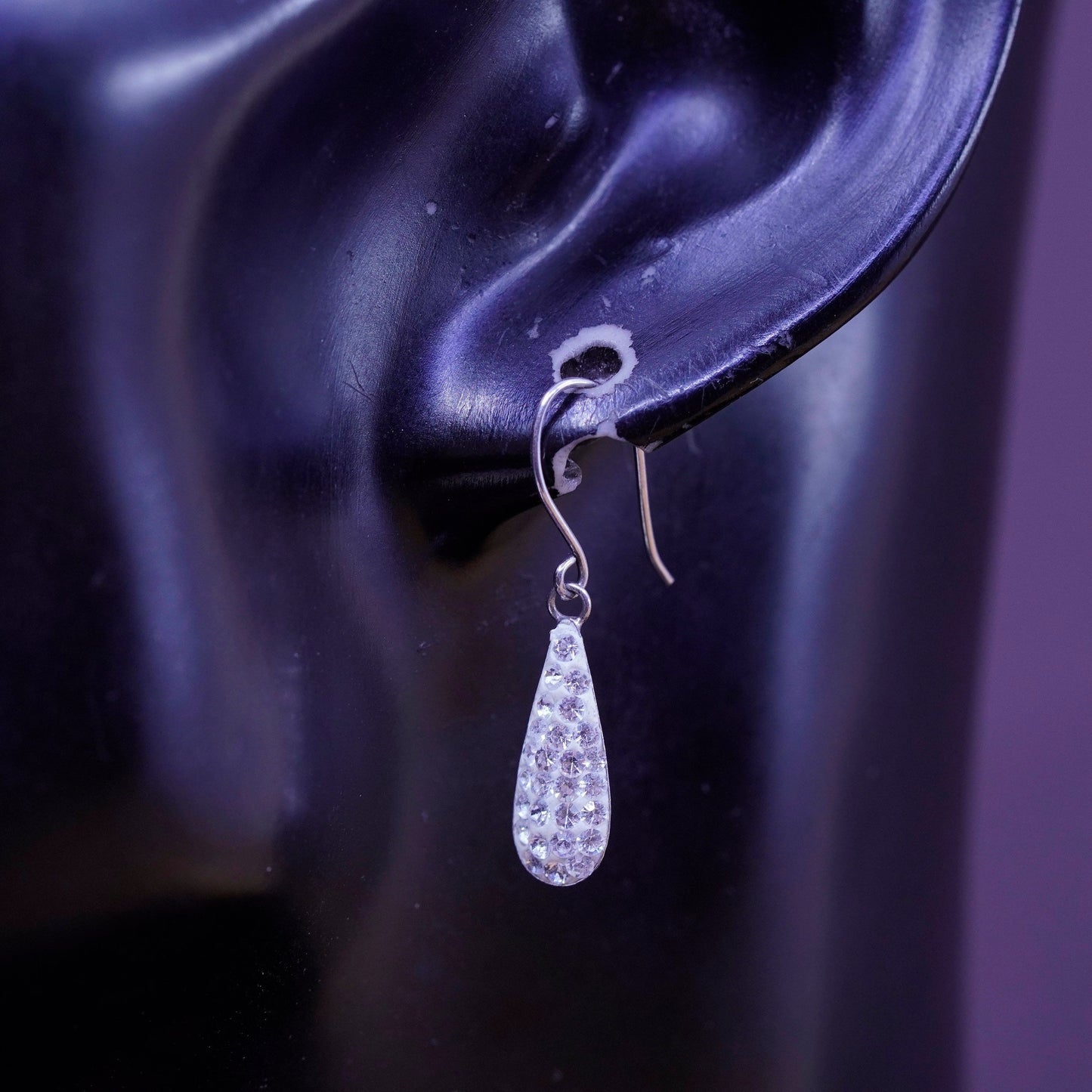 Vintage Sterling silver earrings, 925 teardrops with cluster Cz