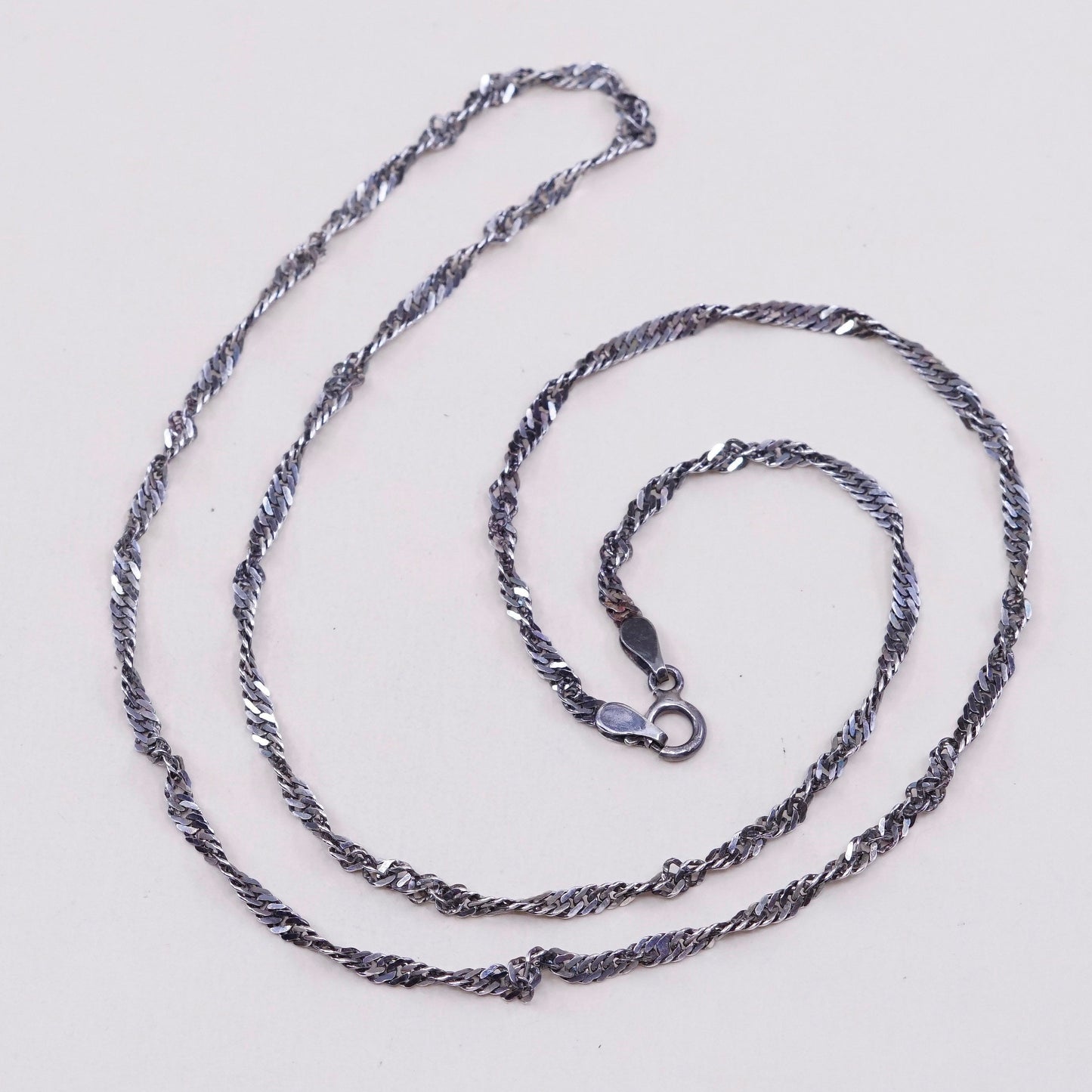 18”, 2mm, Vintage sterling silver Italy 925 silver twisted curb chain, necklace