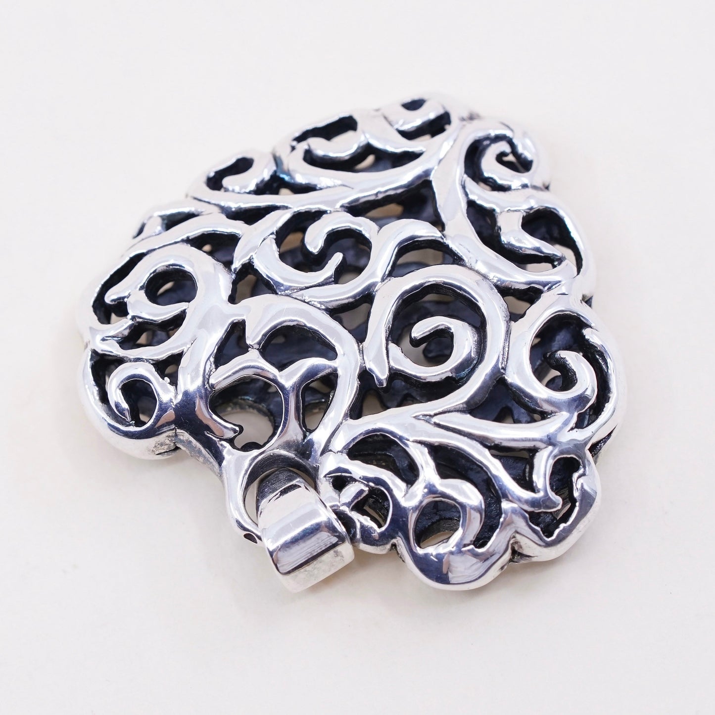vintage Bali sterling silver handmade pendant, 925 filigree heart charm