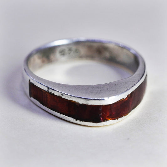 Size 6.25, Vintage sterling 925 silver handmade band ring with enamel inlay