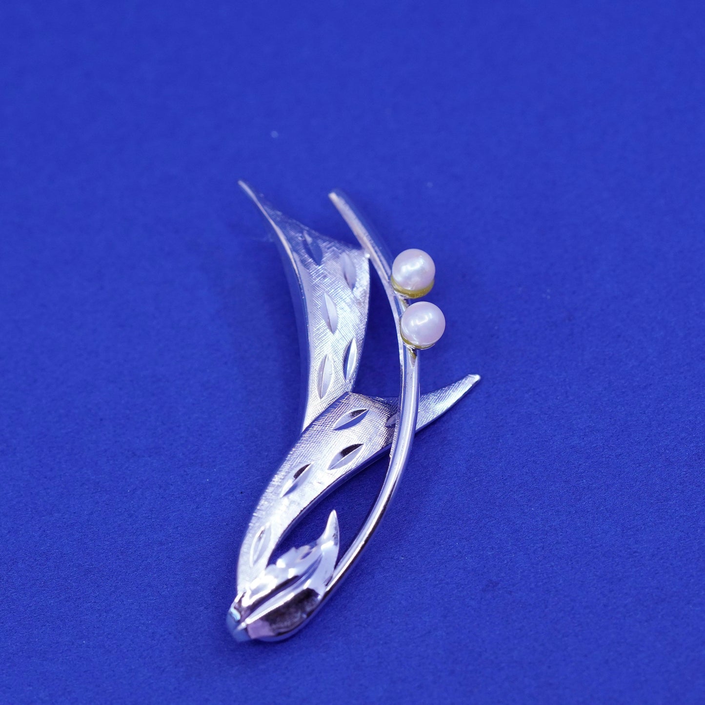 Vintage Sterling silver handmade brooch, 925 wave with pearl