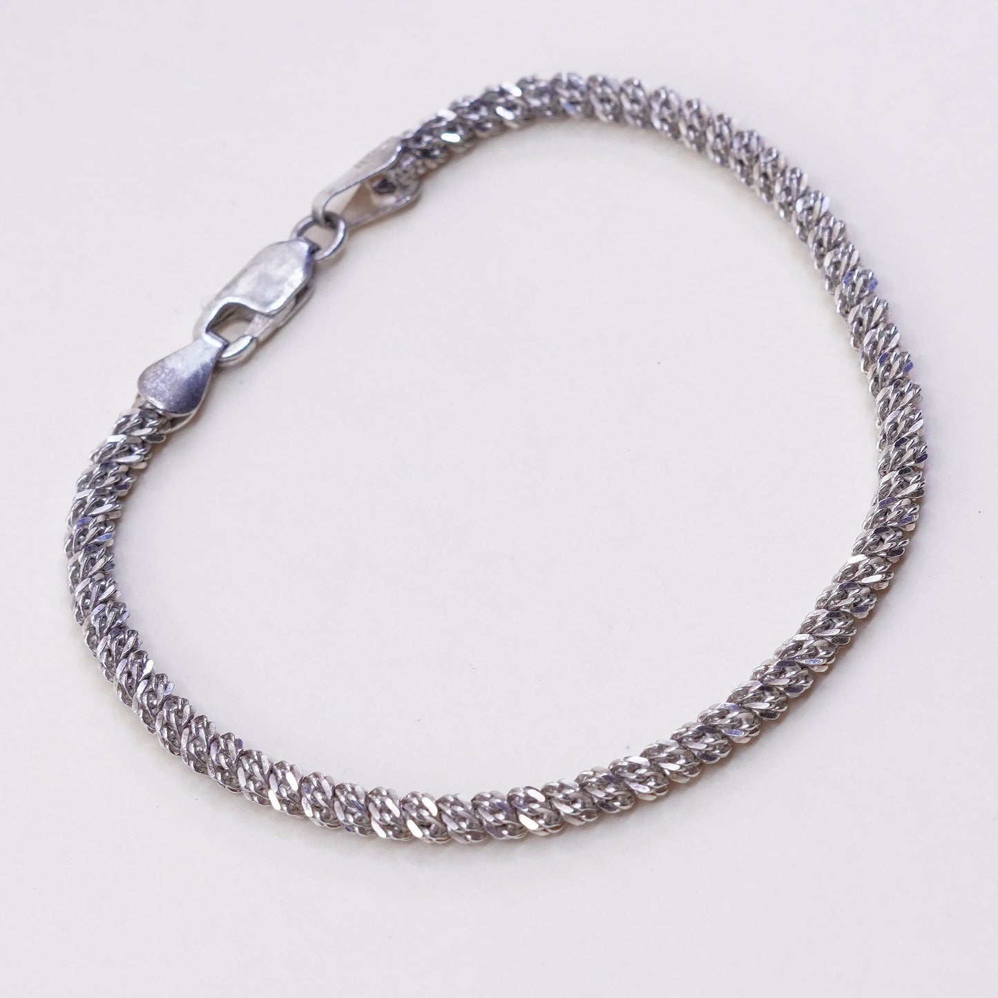 6.75”, 4mm, vintage Italy Sterling silver bracelet, 925 Twisted snake chain