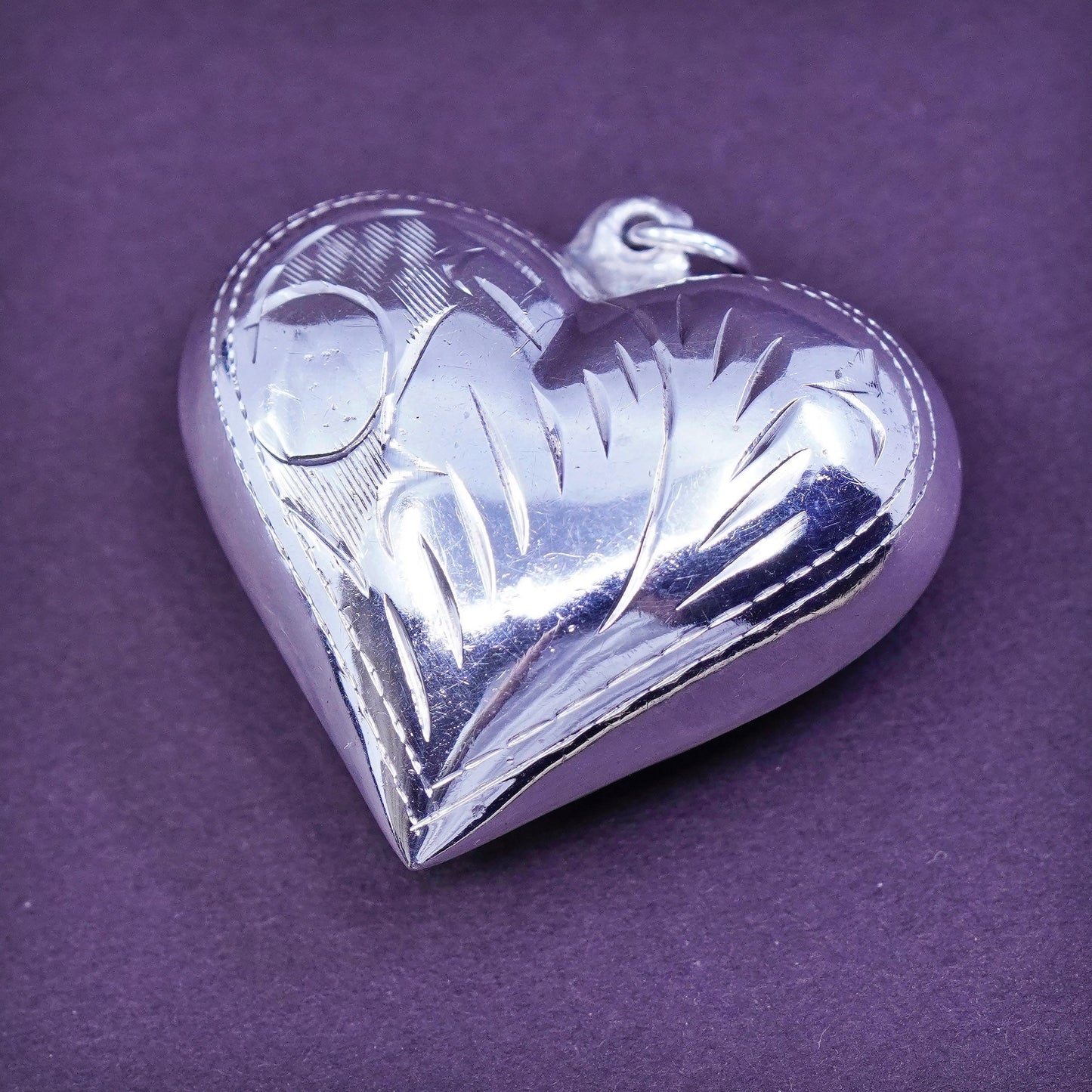 Vintage Sterling silver handmade pendant, swirl textured 925 heart