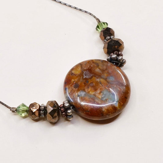 19", sterling silver handmade necklace, 925 snake chain N brown agate pendant