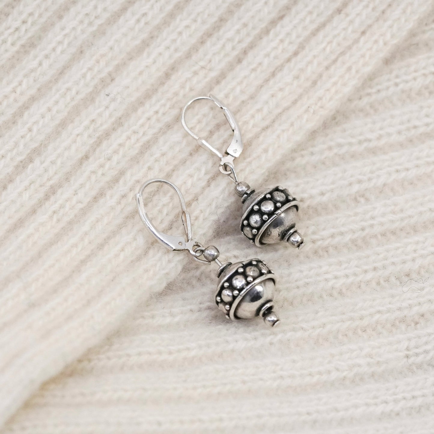 Vintage Sterling silver handmade earrings, 925 bead