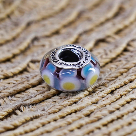 Vintage handmade blue Murano glass bead Sterling 925 silver charm