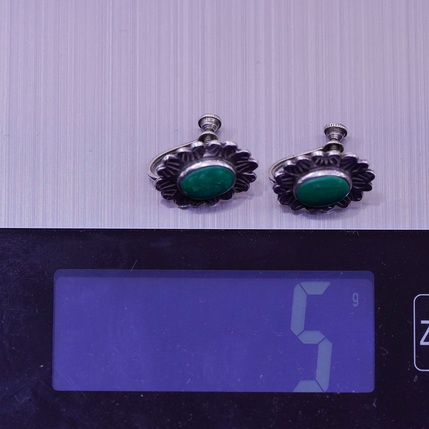 Native American southwestern Sterling 925 silver screw back earrings turquoise