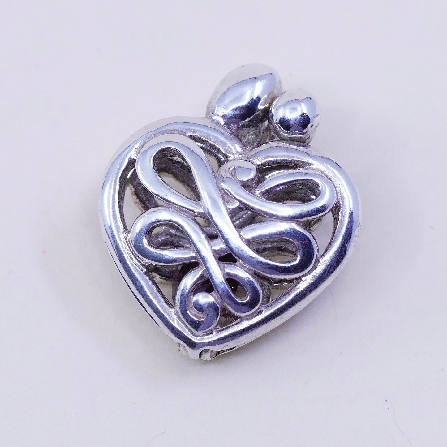 Vintage sterling silver heart filigree charm pendant, 925 prayer locket
