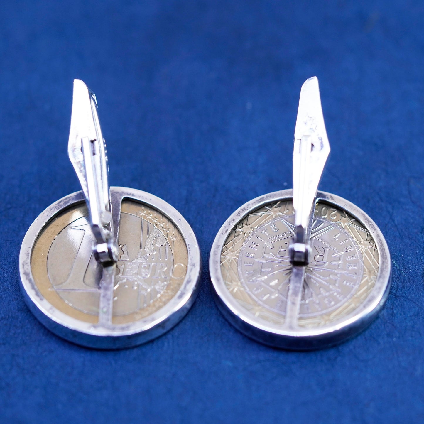 vtg sterling silver cufflink, liberte egalite fraternite coin 925 cuff links