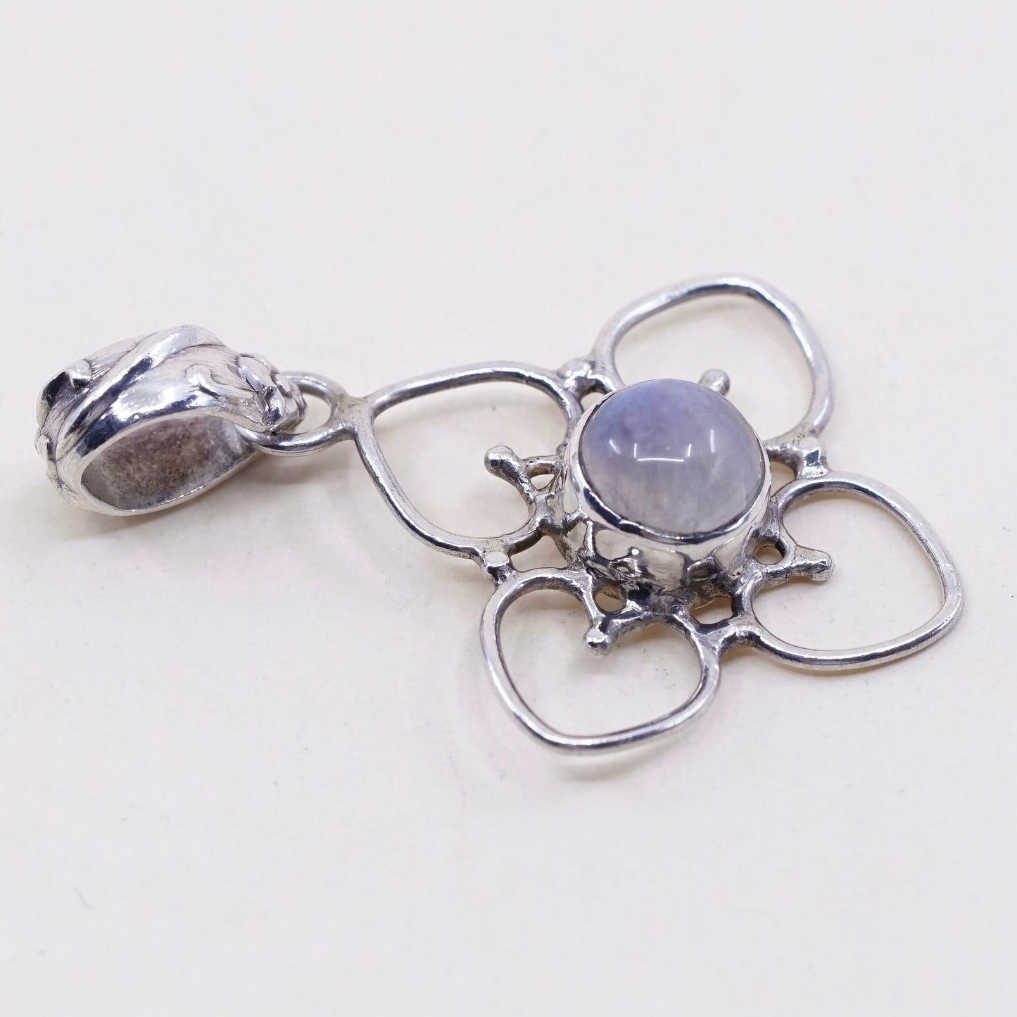 Vintage Sterling silver handmade pendant, 925 flower with round moonstone