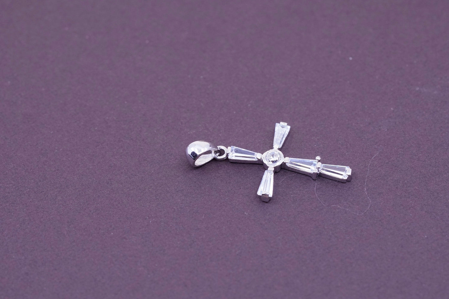 Vintage Sterling silver handmade pendant, 925 cross with Cz