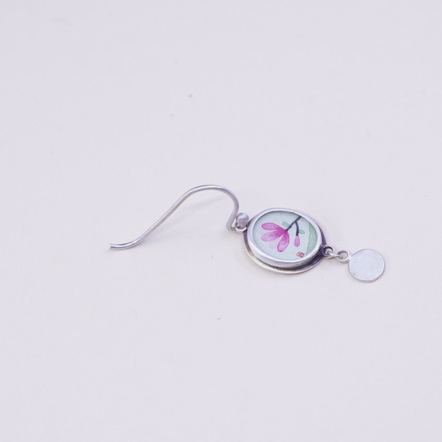Designer Ananda KHALSA Sterling 925 silver handmade earrings, watercolor pink Mongolia flower, stamped 925 A