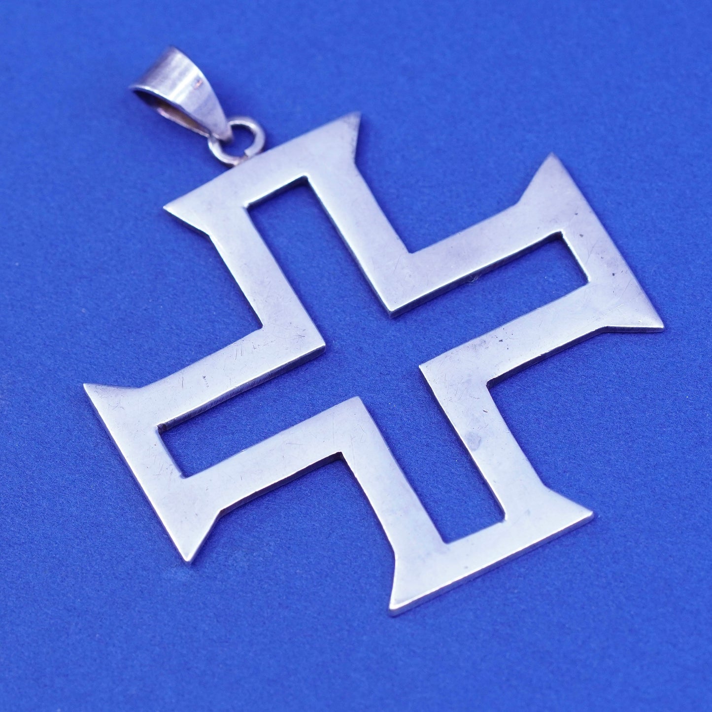 Vtg Mexico handmade Jerusalem Cross Pendant 925 Sterling Silver