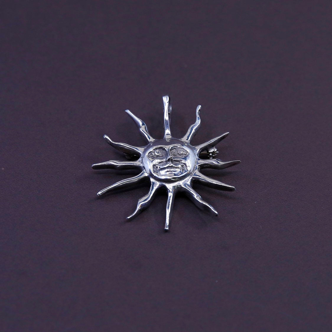 Vintage meixco handmade solid sterling 925 sun shaped brooch, pendant