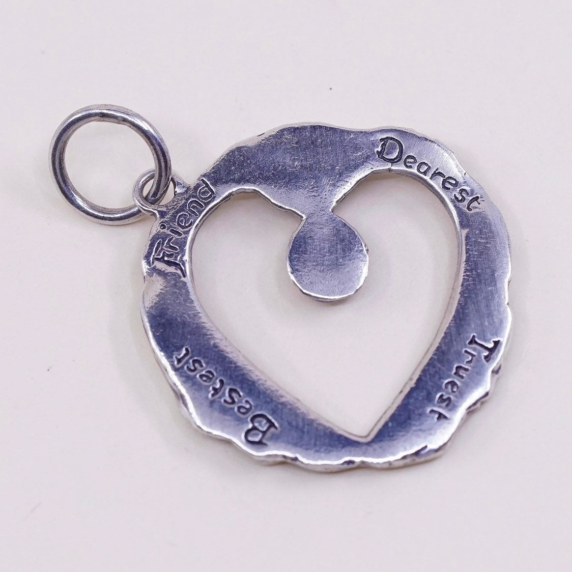 VTG sterling silver handmade heart pendant 925 quote tag charm w bestest friend