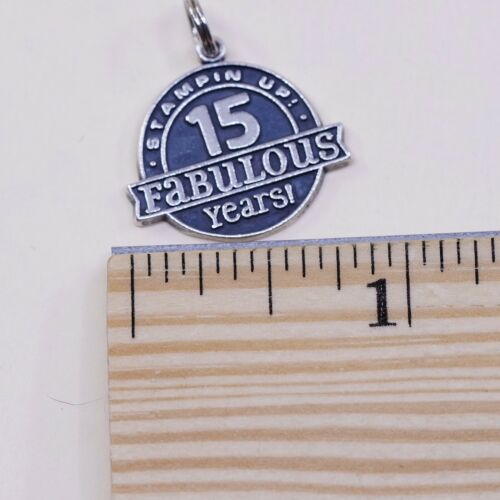 Vtg Sterling Silver Handmade Pendant, 925 Tag Charm Embossed “15 Fabulous Years”