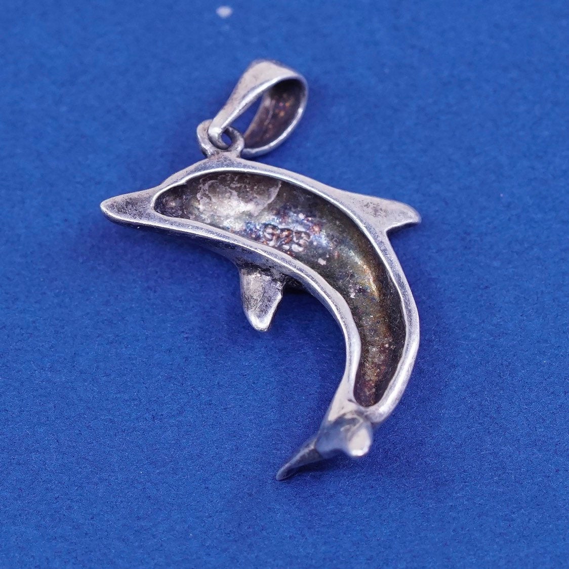 vtg Sterling silver handmade Dolphins pendant, 925 charm