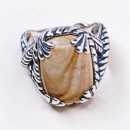 sz 8.5, vtg relios carolyn pollack sterling 925 silver ring w/ agate N cable