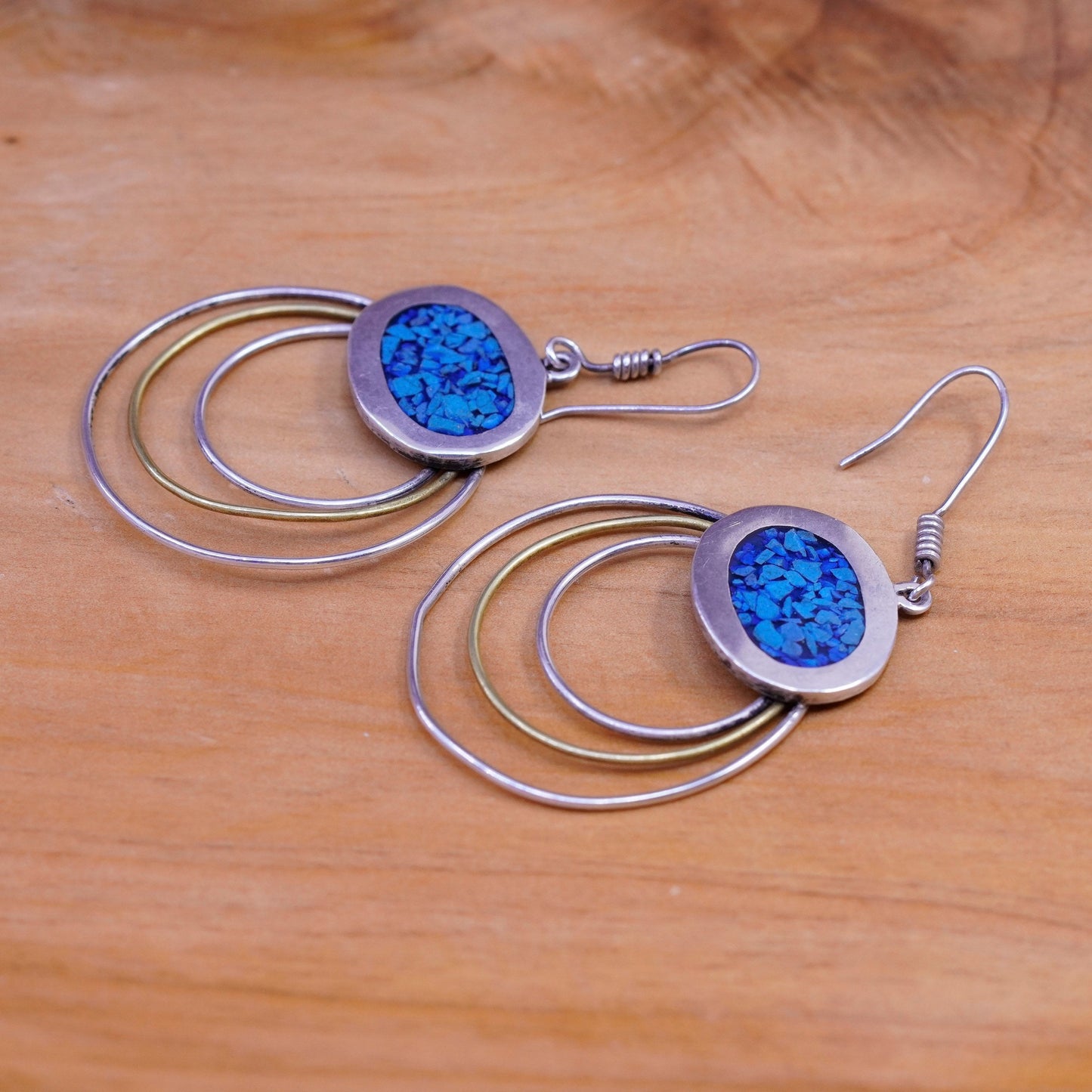 Vintage Southwestern 925 Sterling silver handmade loop earrings with turquoise