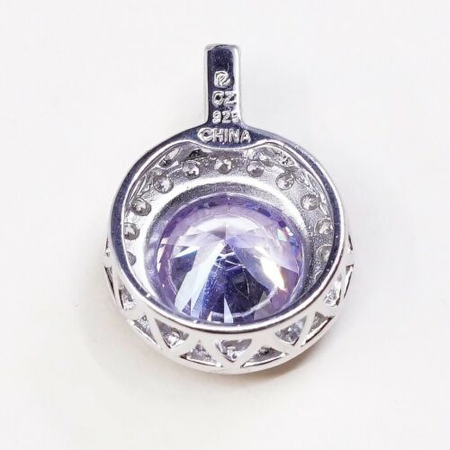 Vintage Sterling silver pendant, Solid 925 w/ amethyst N Cz Around