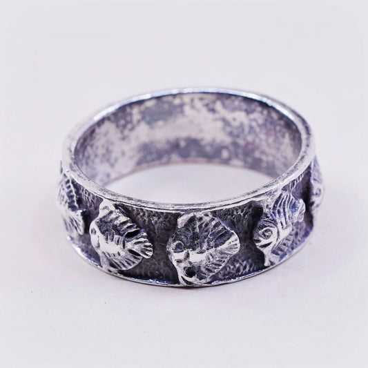 sz 8.25, vintage hopi Sterling silver handmade ring, 925 tropical fish band