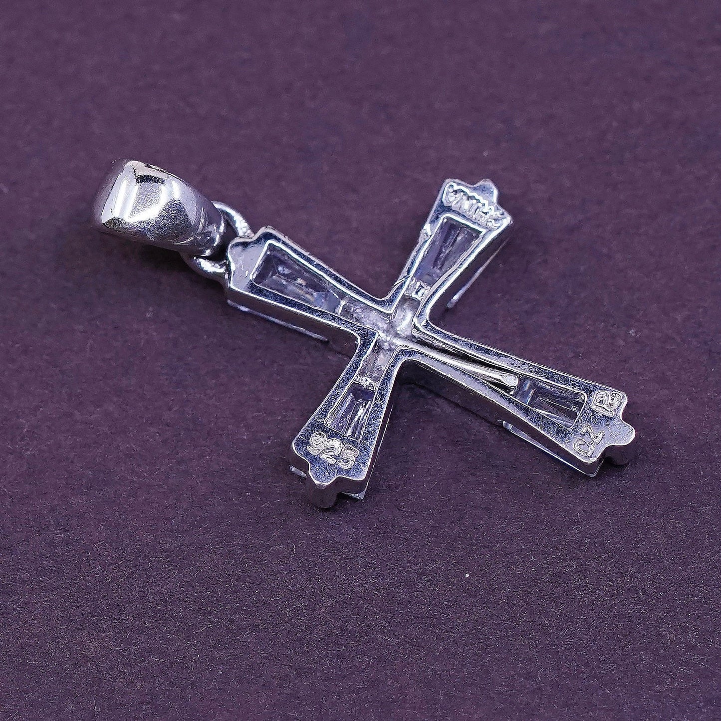 vtg Sterling silver handmade pendant, 925 cross w/ Cz, Christian