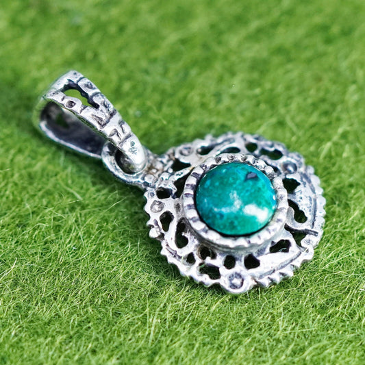 Vintage sterling 925 silver handmade pendant with round turquoise