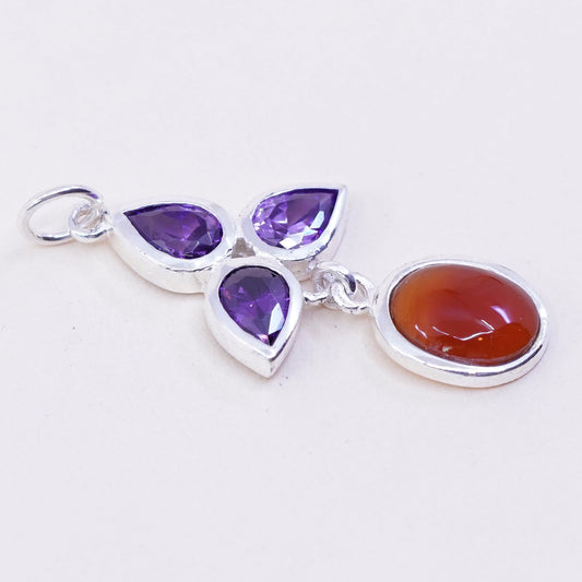 vtg sterling 925 sterling silver handmade pendant teardrop amethyst carnelian