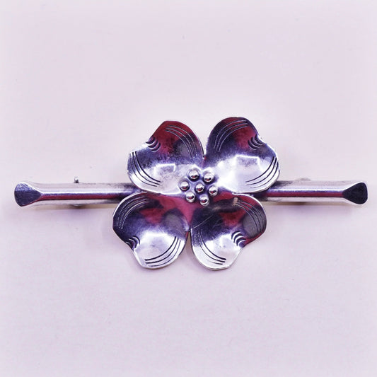Vintage sterling silver dogwood flower shaped brooch, 925 pin