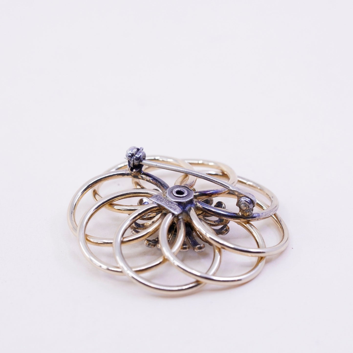 Symmetalic Vermeil gold filled sterling silver 14K brooch, 925 flower crystal