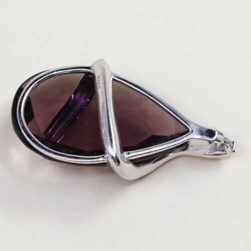 Vtg HDIA U Sterling 925 silver Snake N Diamond Eyes N teardrop Amethyst pendant