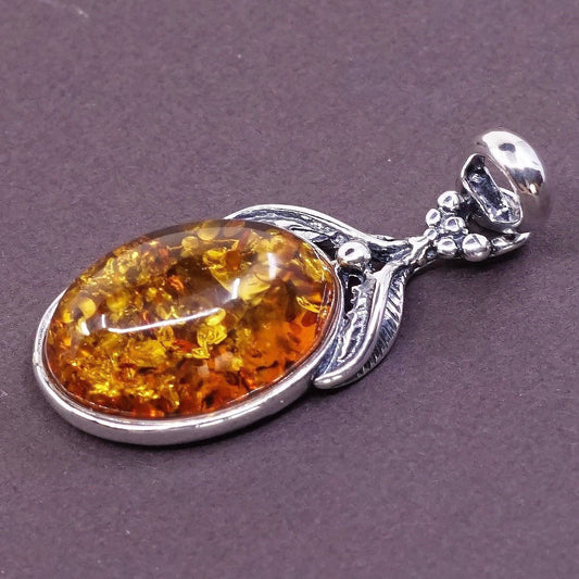 vtg Sterling silver handmade pendant, solid 925 silver with Amber pendant