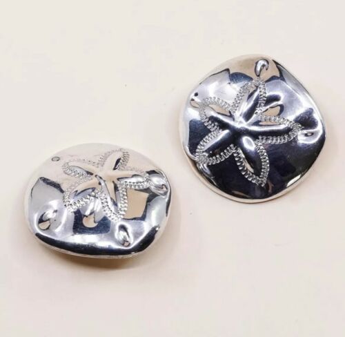 Vtg Sterling Silver Sand Dollar Shape Earrings, Puffy Mexico 925 Silver Clip On