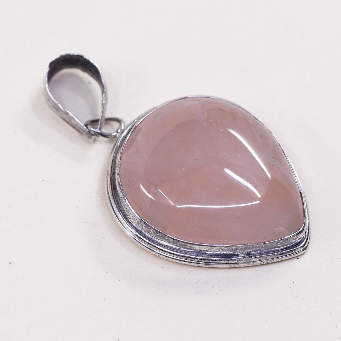 VTG handmade sterling silver charm, solid 925 silver pink quartz heart pendant