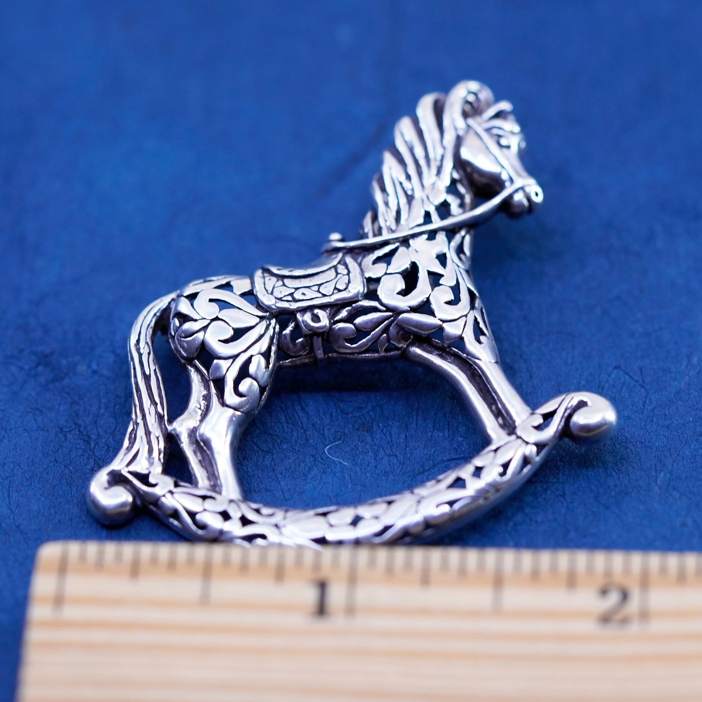 Vintage sterling silver handmade brooch, 925 Jezlaine rocking horse pin