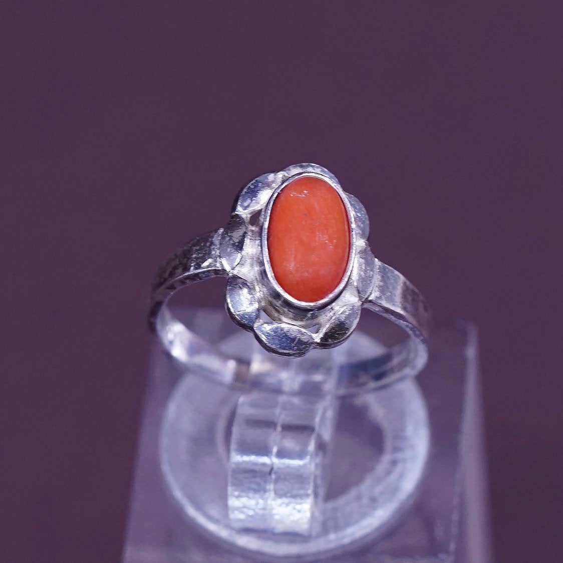sz 3.75, Sterling silver ring w/ coral, Native American, southwestern 925 band