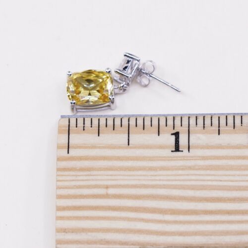 Vtg White Gold Over Sterling Silver Earrings, 925 Dangles W/ Mega Shiny Citrine