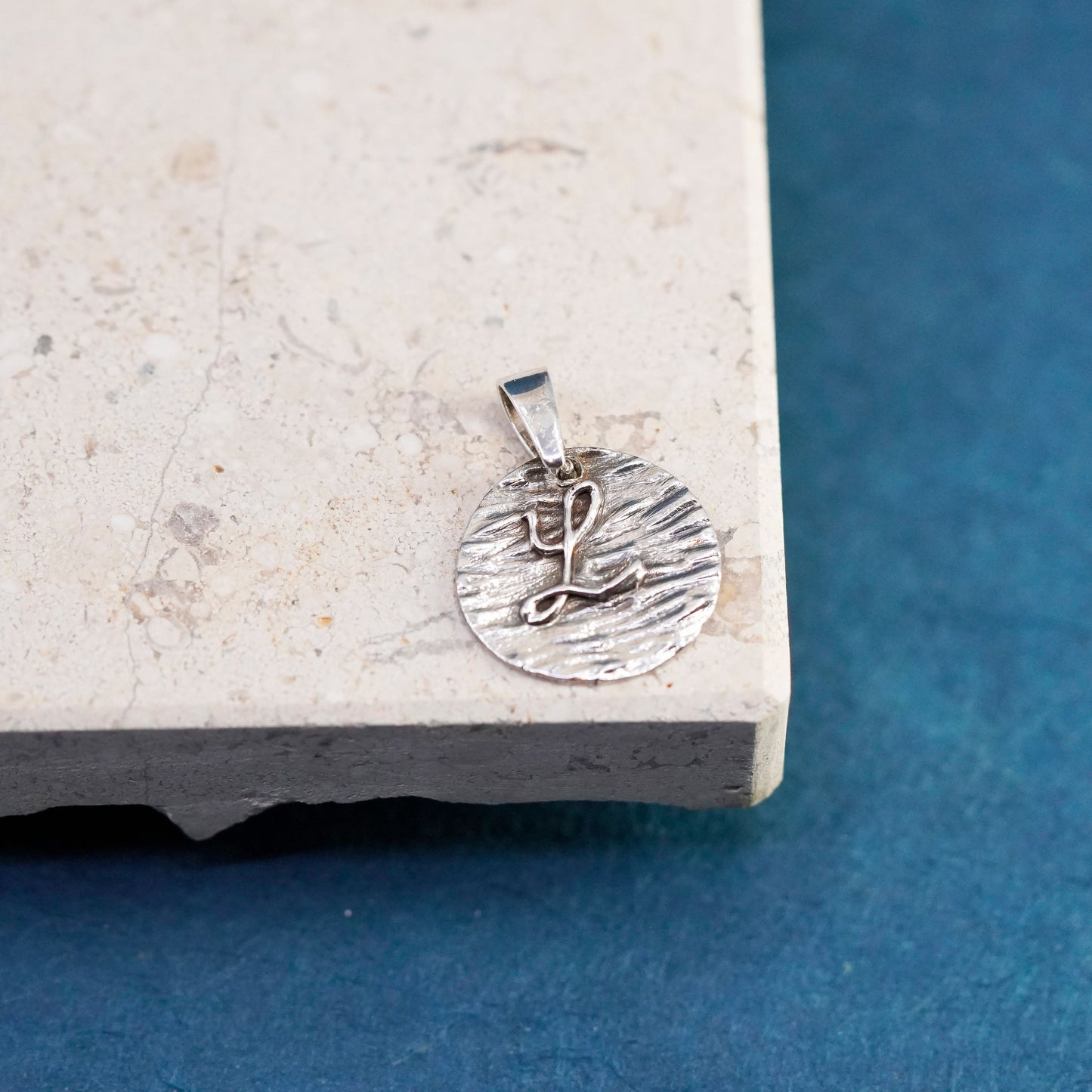 Vintage sterling silver handmade pendant, 925 charm with letter “L”