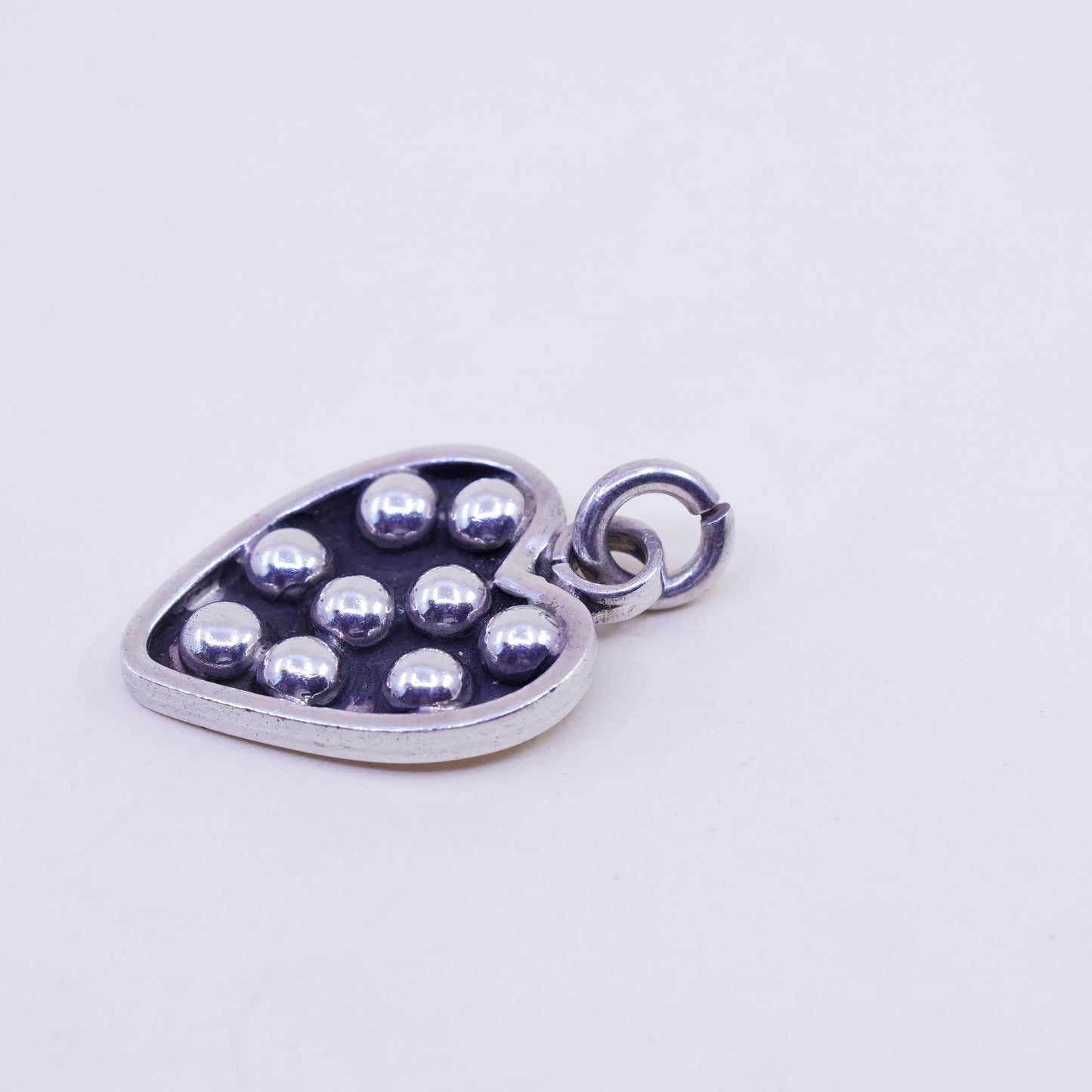 Vintage Sterling silver handmade pendant, 925 heart charm with beads