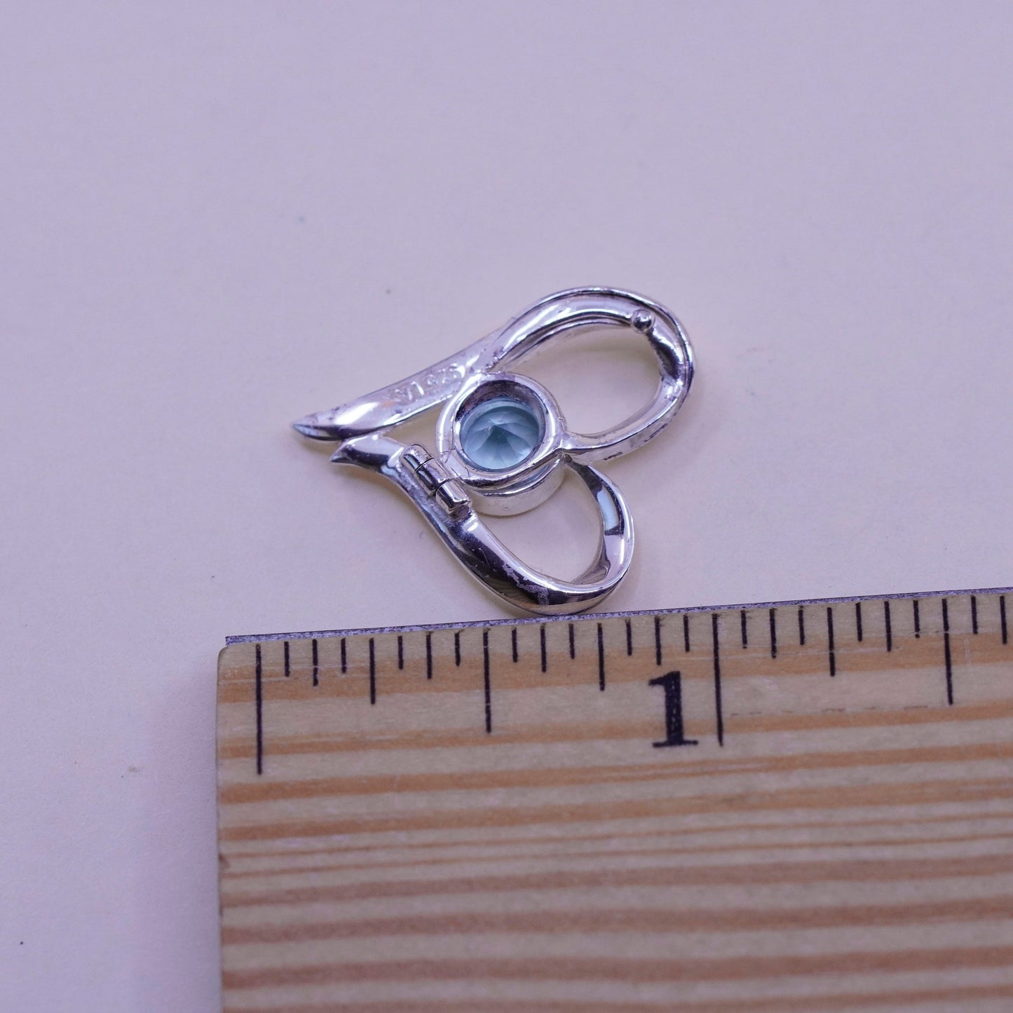 Vintage sterling 925 silver heart pendant with blue Cz